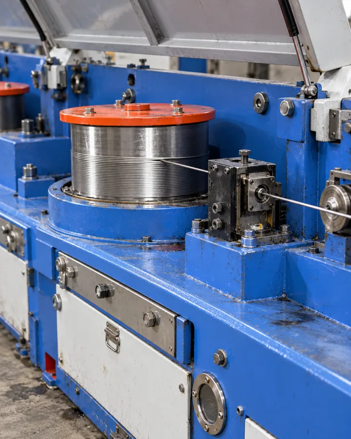 Reference-based close view of a steel wire drawing machine