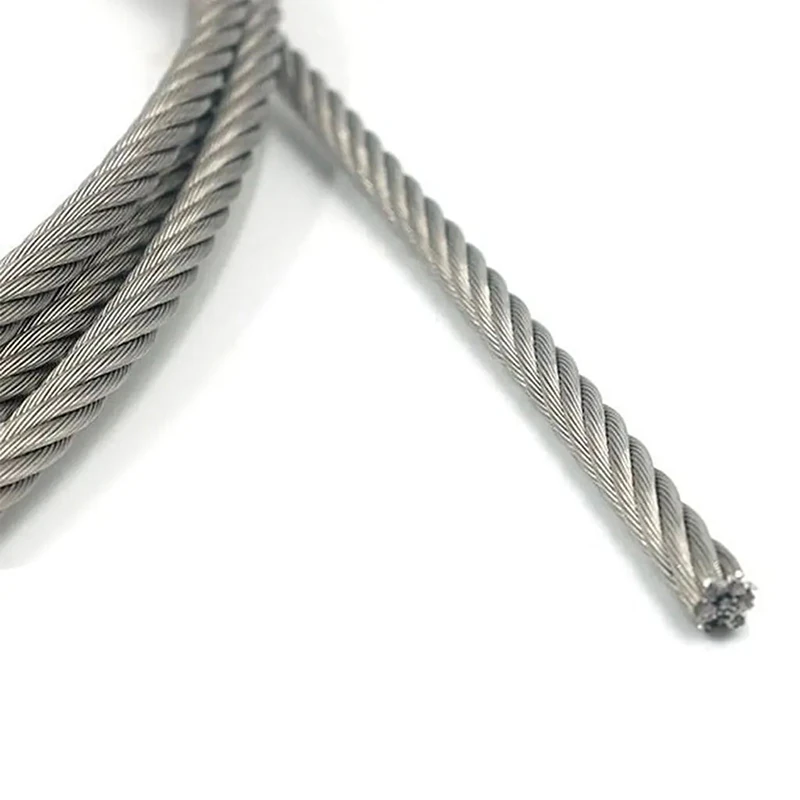 Close-up of stranded stainless steel wire rope
