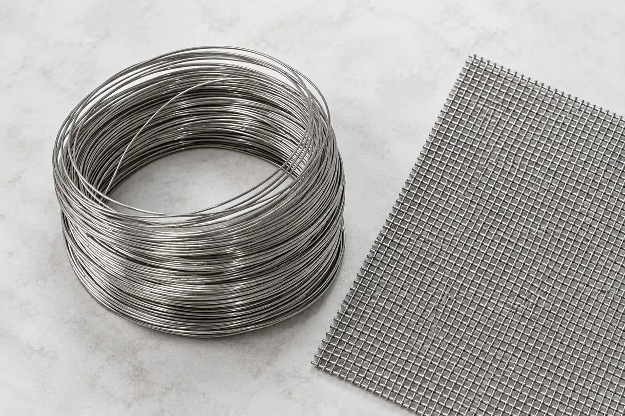Stainless wire coil with a separate fine woven mesh coupon