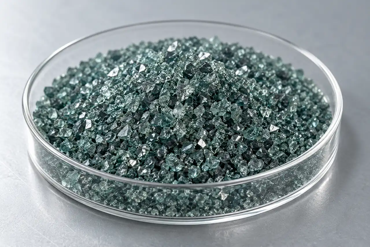 Close view of angular green silicon-carbide grains