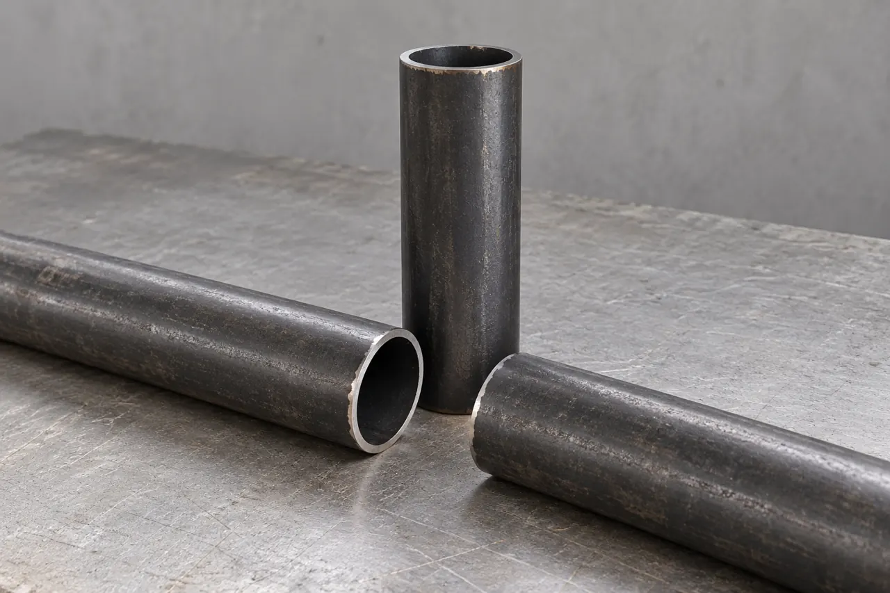 Short black round tube samples beside a simple unjoined frame corner layout