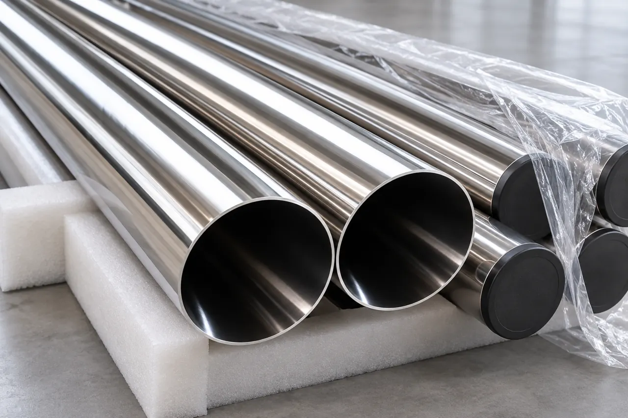 Stainless tube bundle with plain end protection and protective wrapping