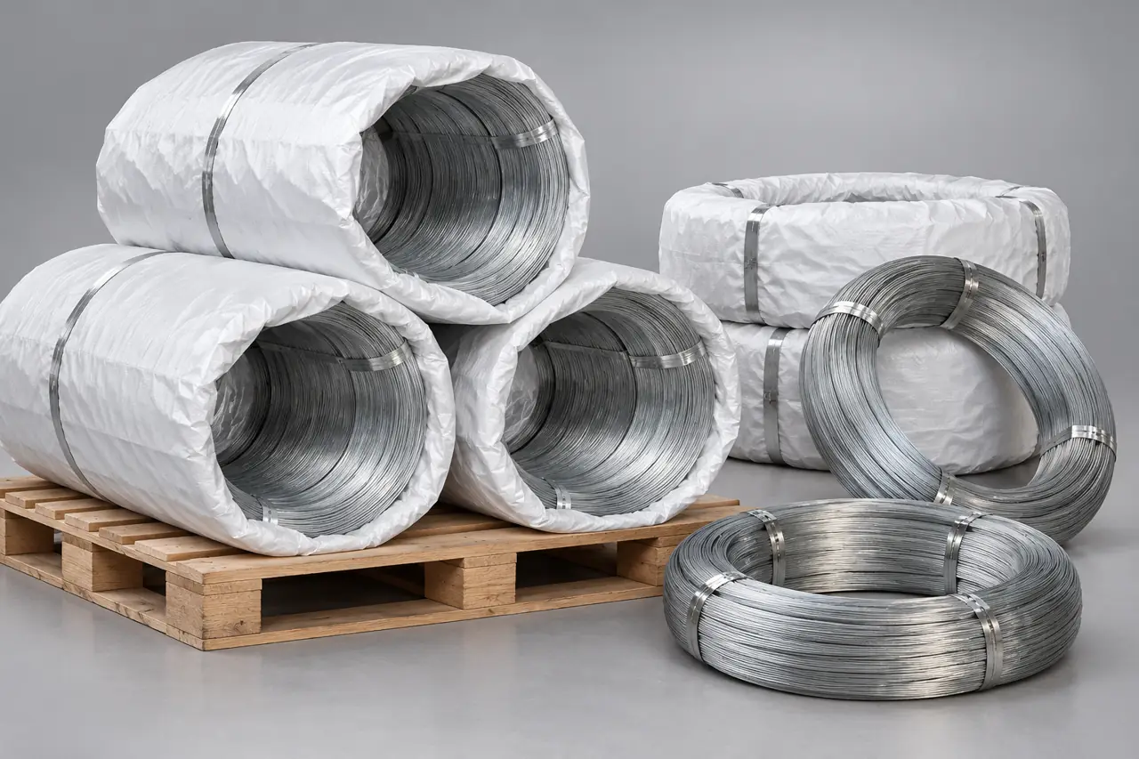 Wrapped wire coils separated into distinct groups with loose retained samples in front