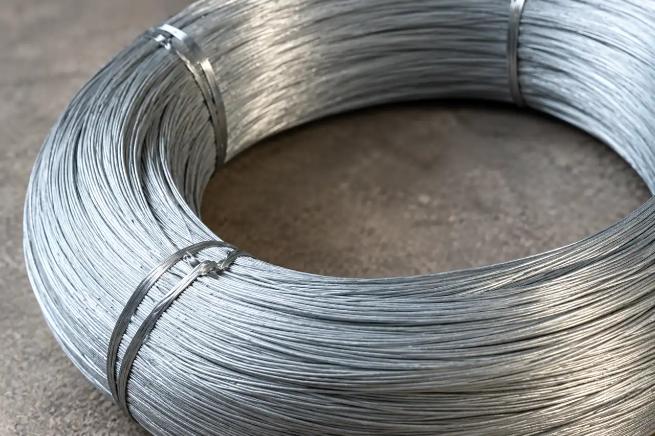 Galvanized-wire coil with visible central opening and plain ties
