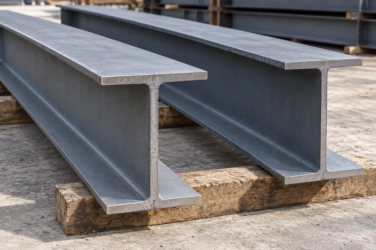 End view of separate steel I-section members showing their product form