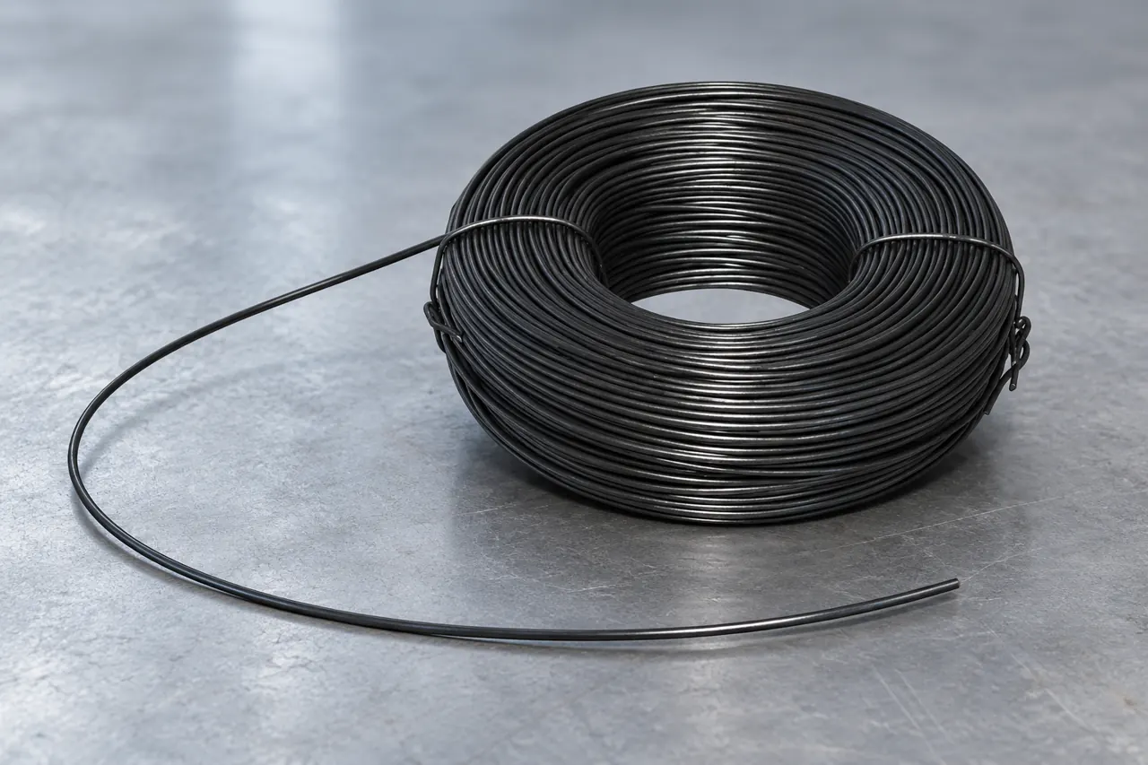 Illustrative loose black tie wire and a compact coil for handling review