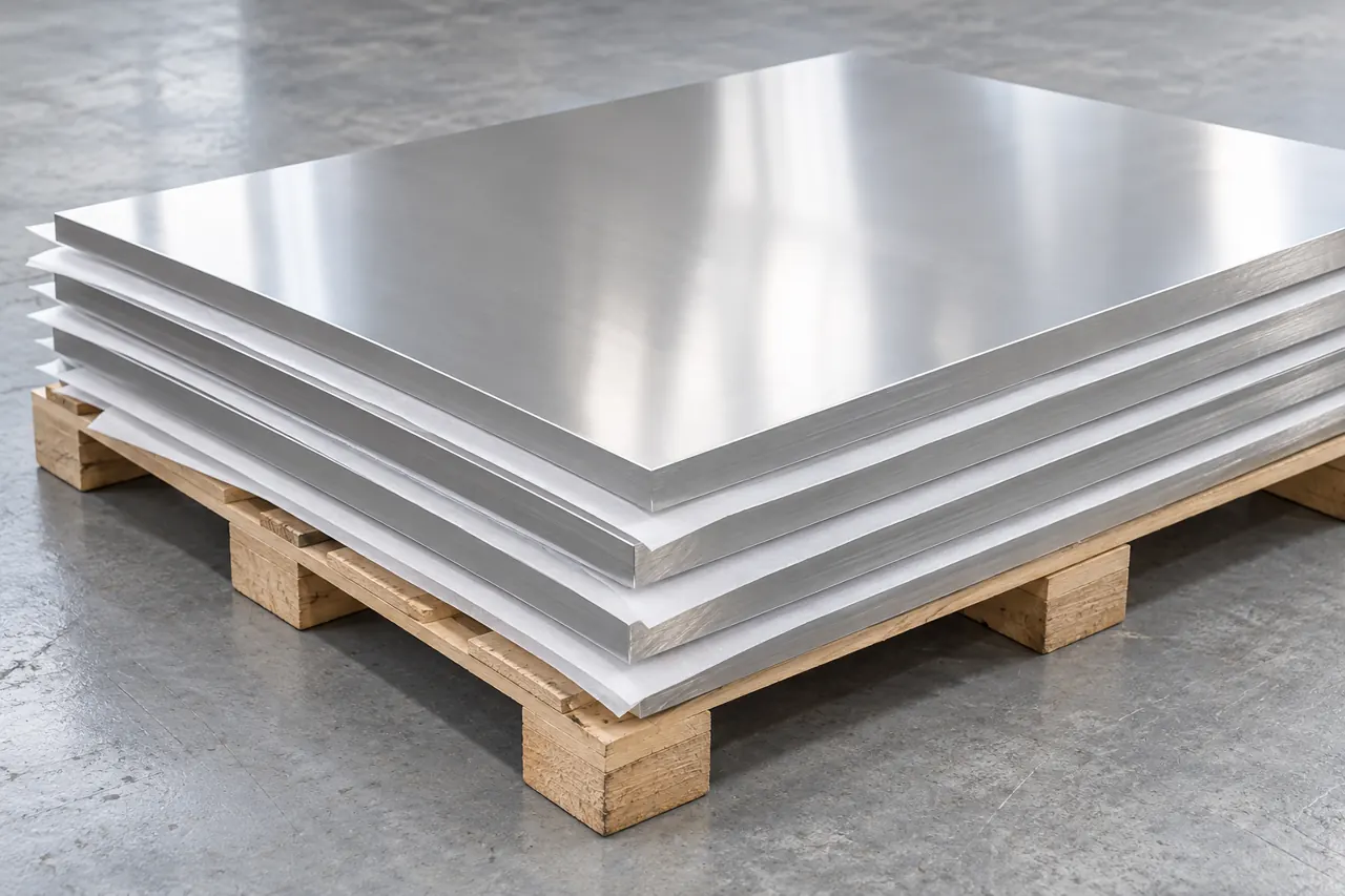 Separate aluminium plate blanks with plain protective interleaving