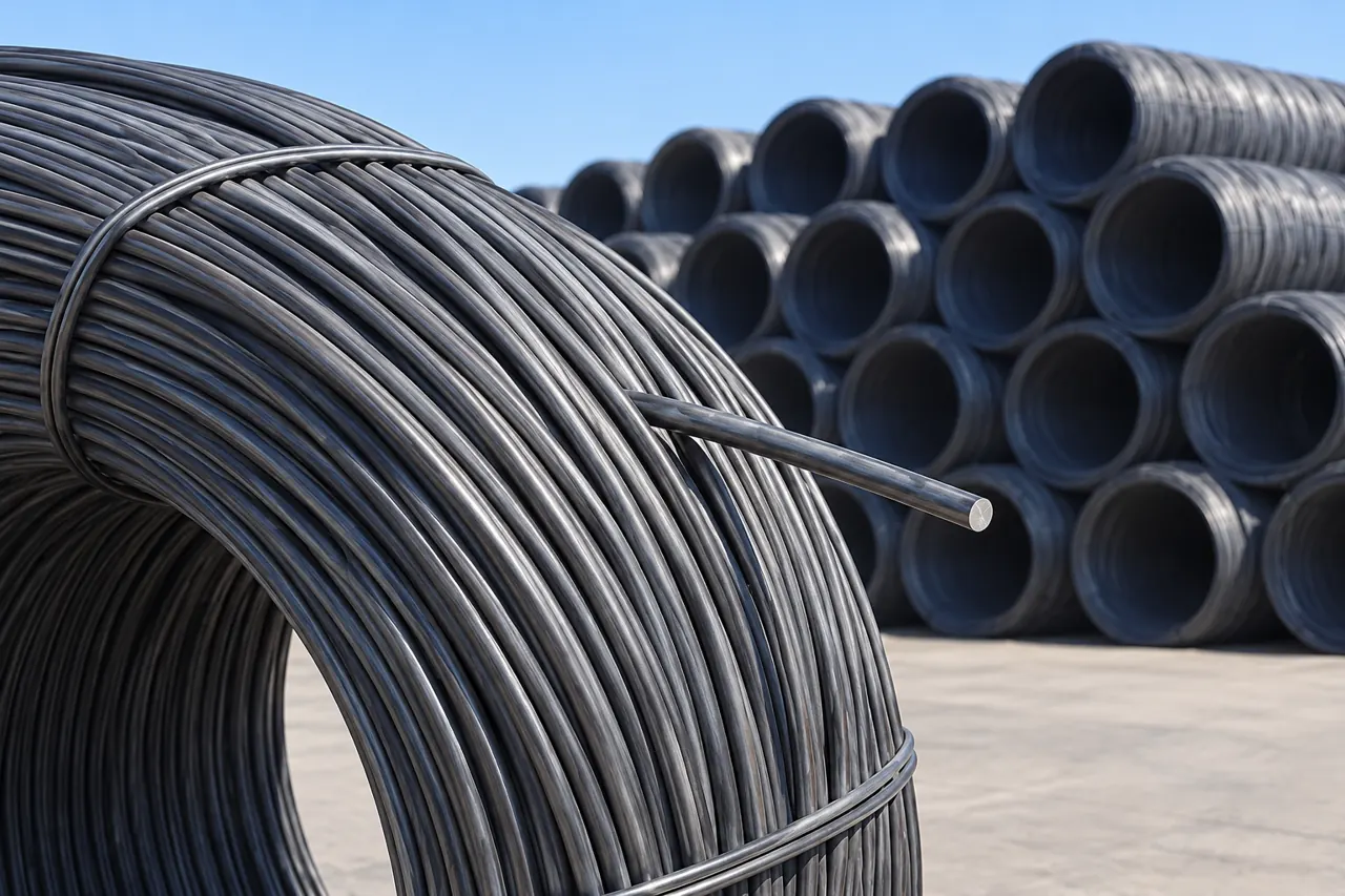 Close view of round low-carbon wire turns and free end