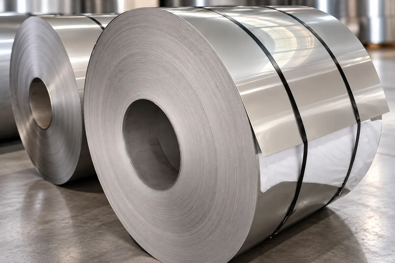 Close view of stainless coil face and wound sheet layers