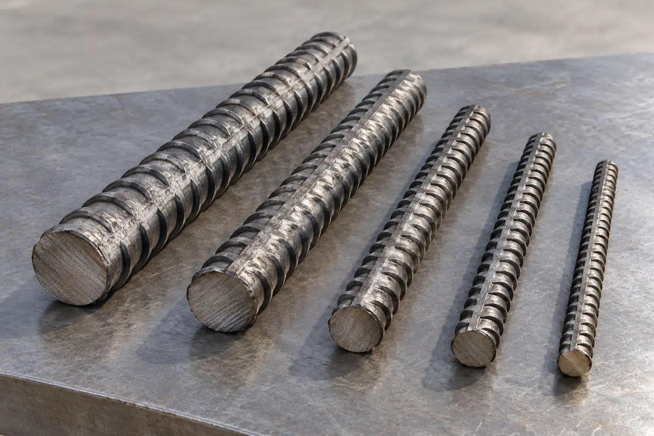 Separated rebar samples on a plain inspection support