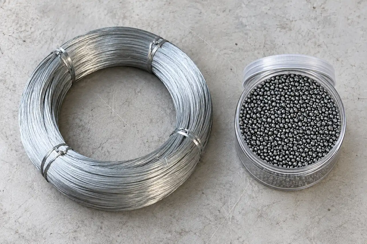 Small wire and steel-shot samples kept separately for first-order evaluation