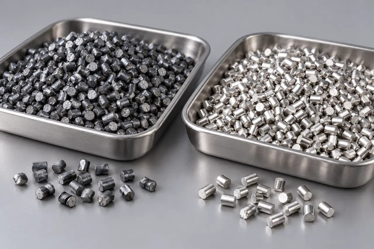 Separate carbon-steel and stainless cut-wire particle samples