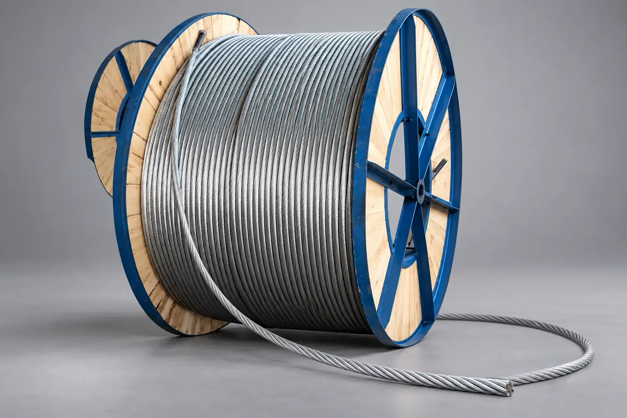 Galvanized strand reel with a separate loose length on a neutral support