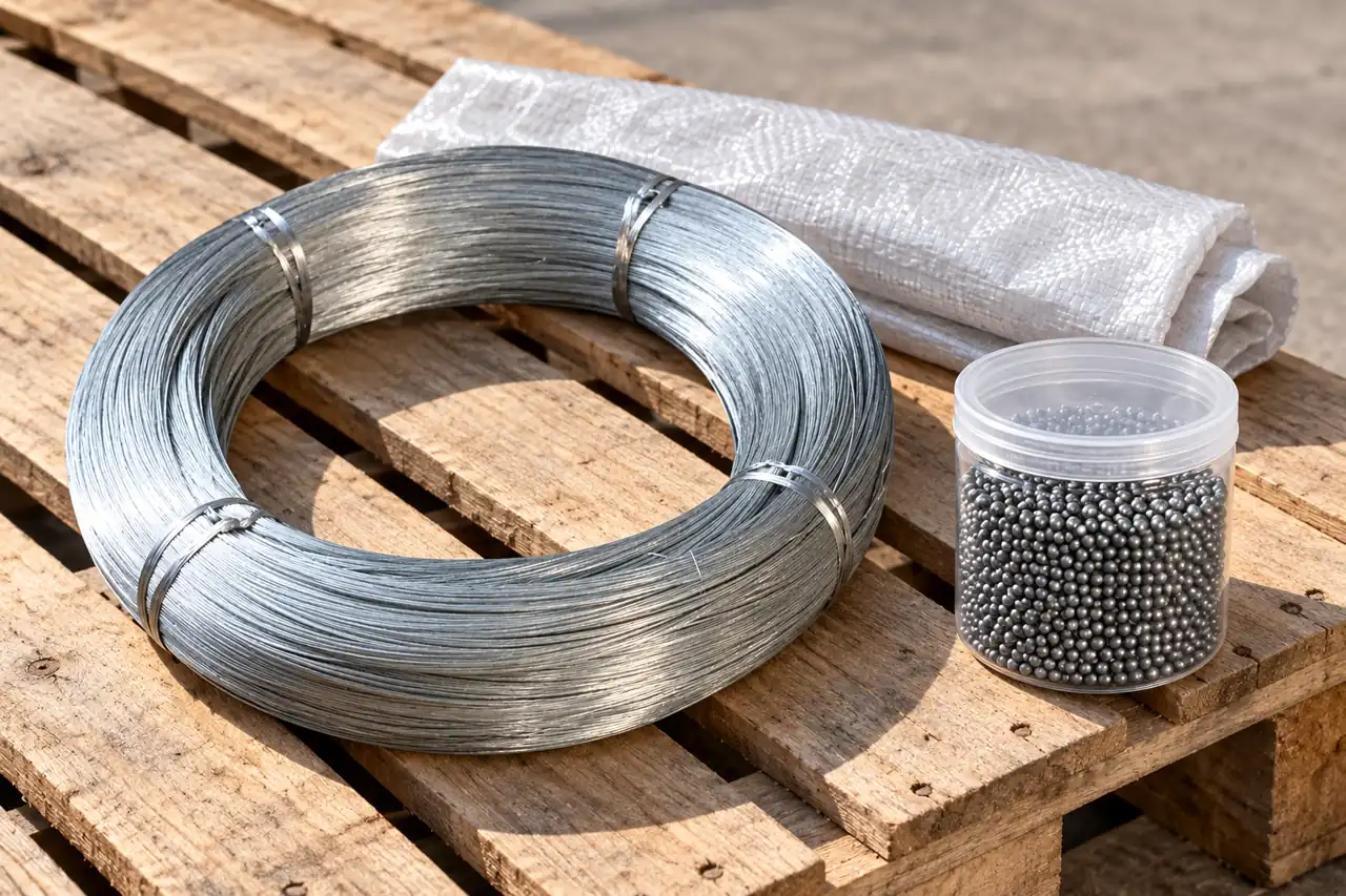 Separate wire coils and a closed abrasive sample container illustrating order planning