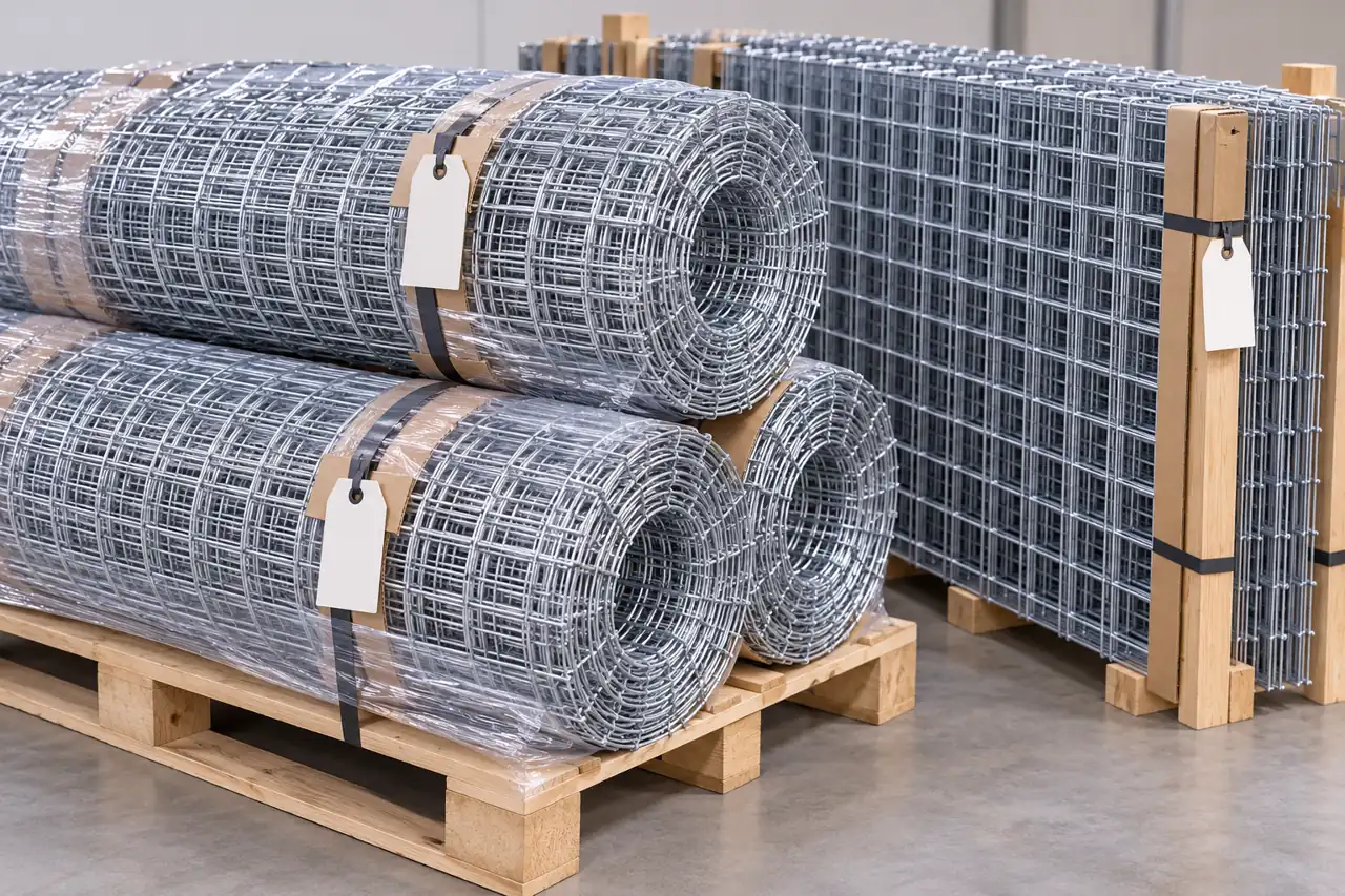 Protected welded mesh rolls and supported panel bundle