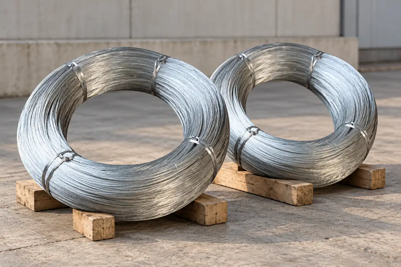 Separate wire coils on plain protective supports for shipment planning