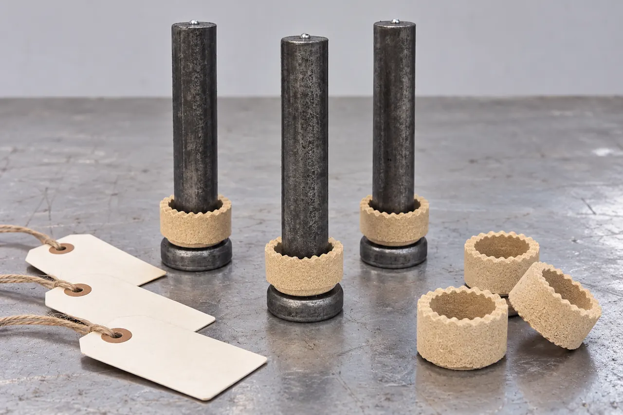 Separate shear-stud and ceramic-ferrule samples on an inspection table