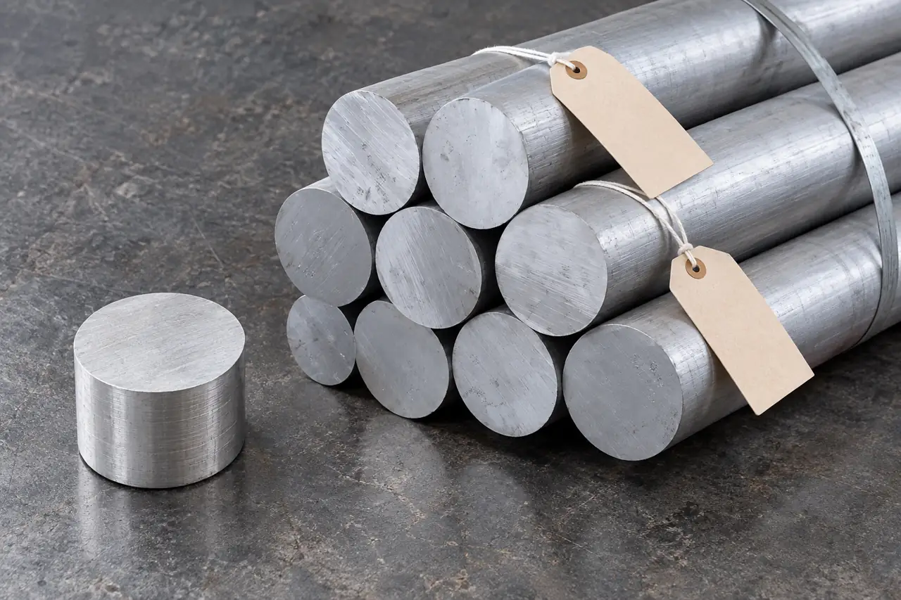 Separated aluminium bar samples and blank material identification tags
