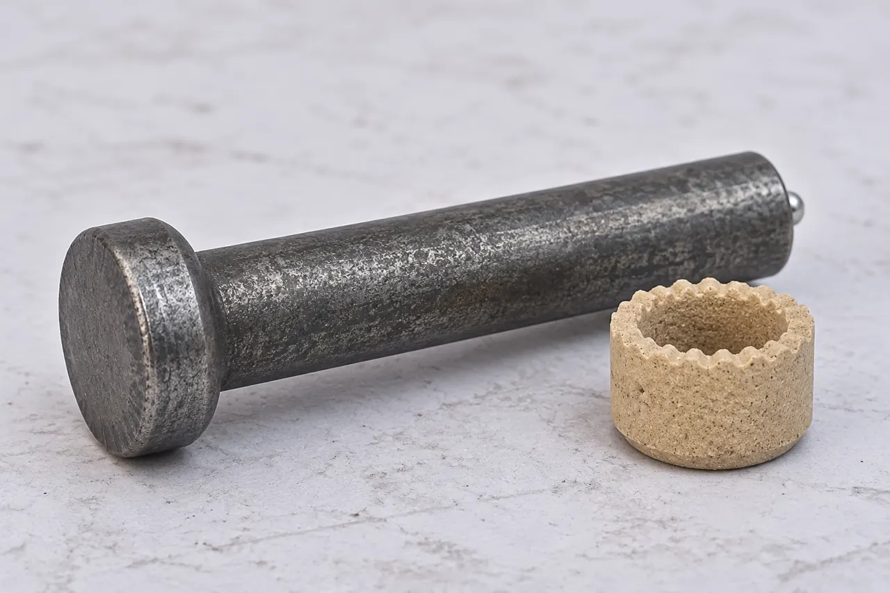 Close view of steel shear-stud cylindrical shank and head geometry