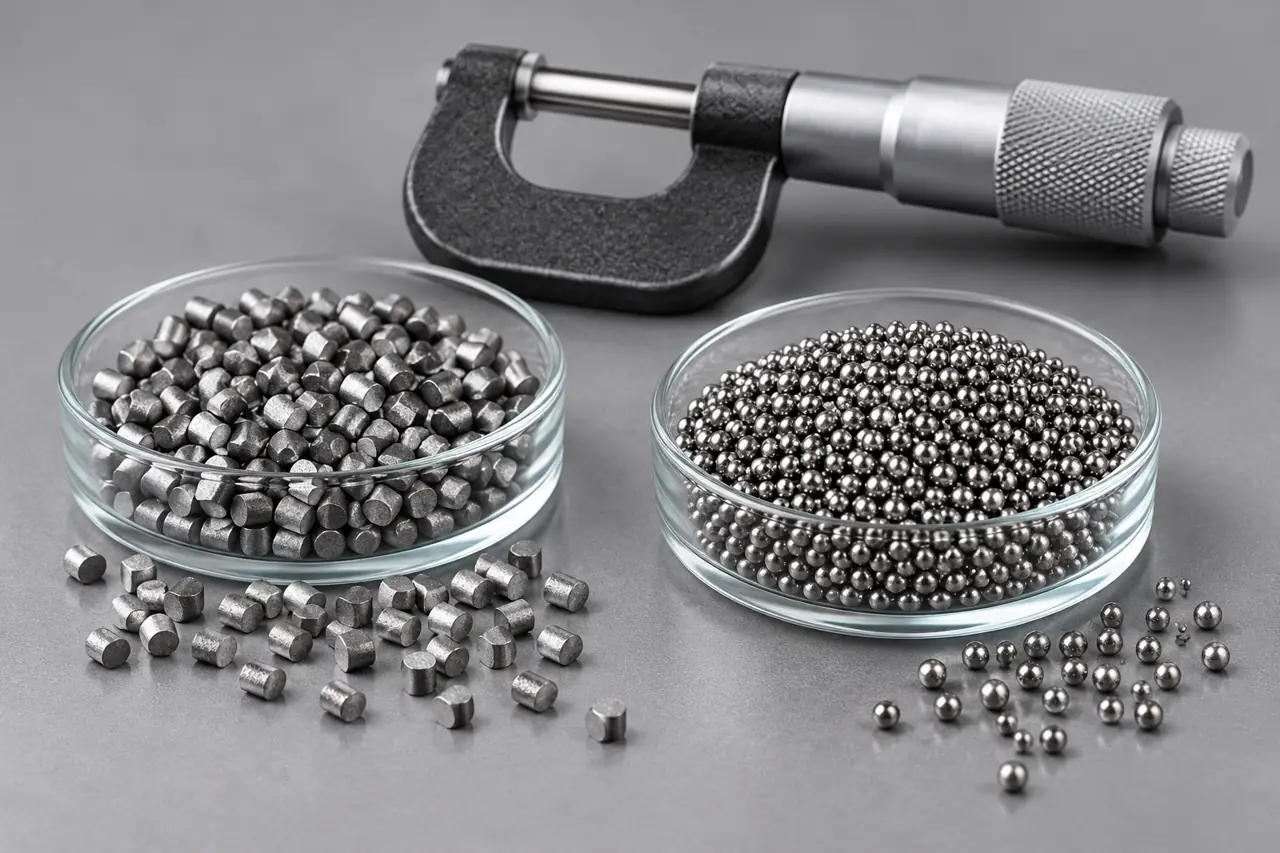 Identified-style cut-wire sample dishes beside a plain micrometer with no readings