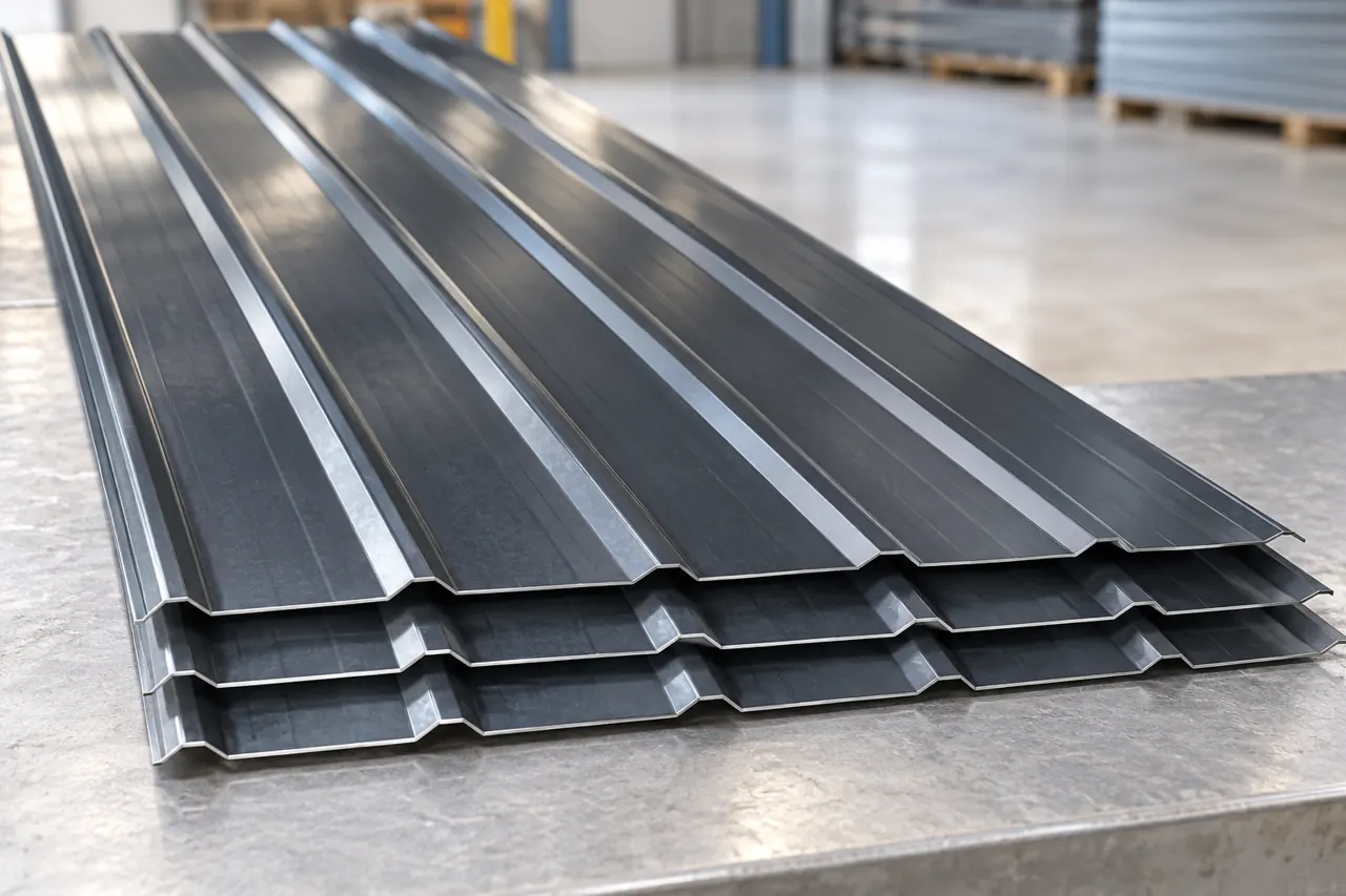 Metal roofing panel ends illustrating a cut-length schedule
