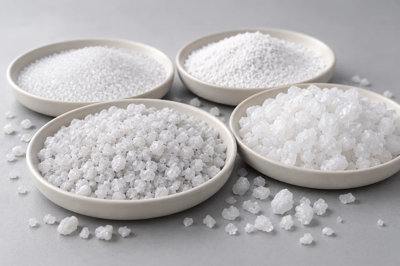 White fused alumina abrasive grains in a separate inspection dish