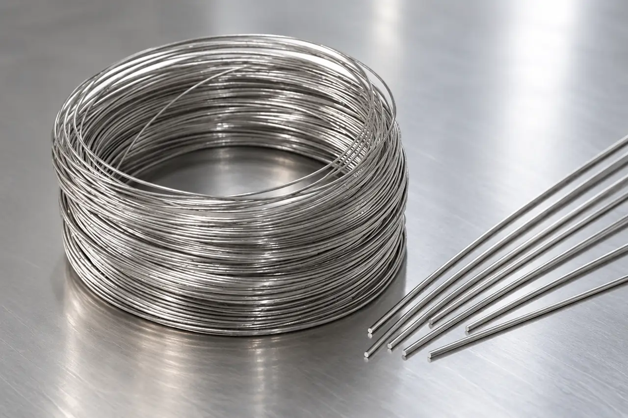 Stainless wire coil and separate straight wire samples