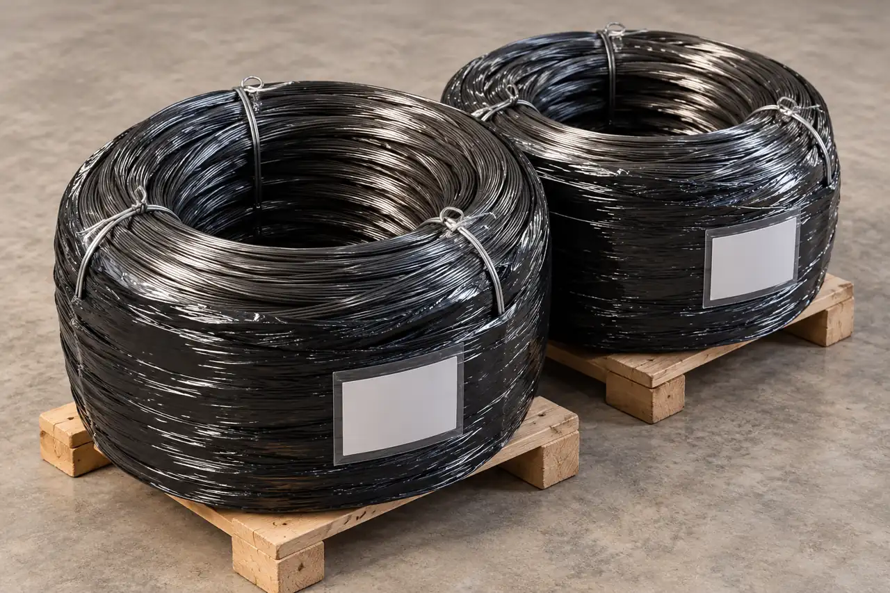 Wrapped baling-wire coils secured separately on a clean pallet