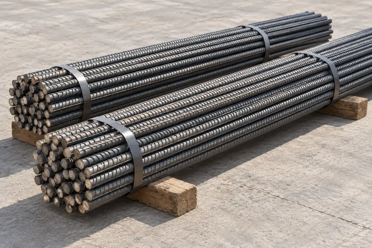 Rebar bundles on timber supports with physical separation between lines