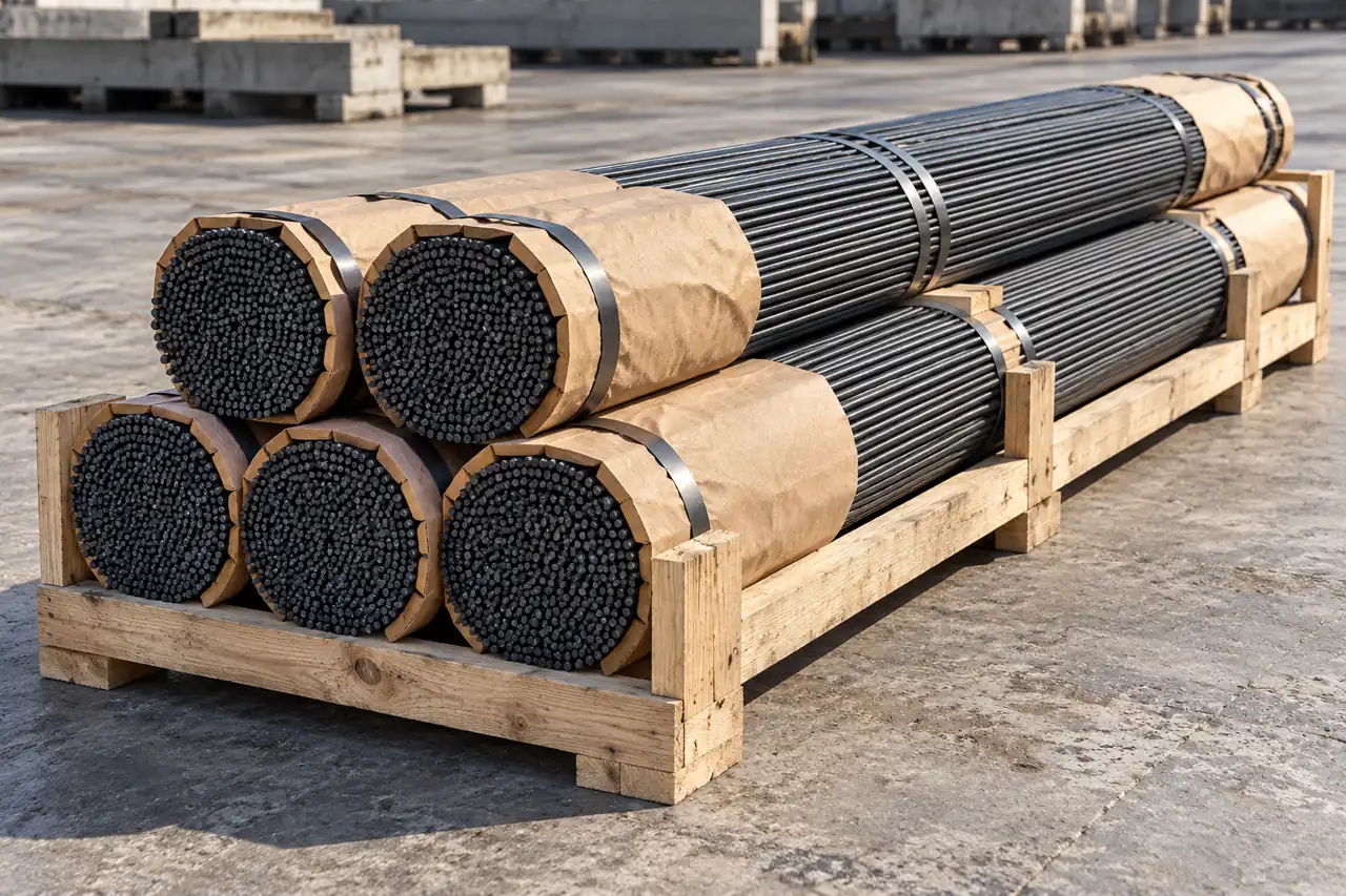 Straight wire bundles with paper protection supported in a timber tray
