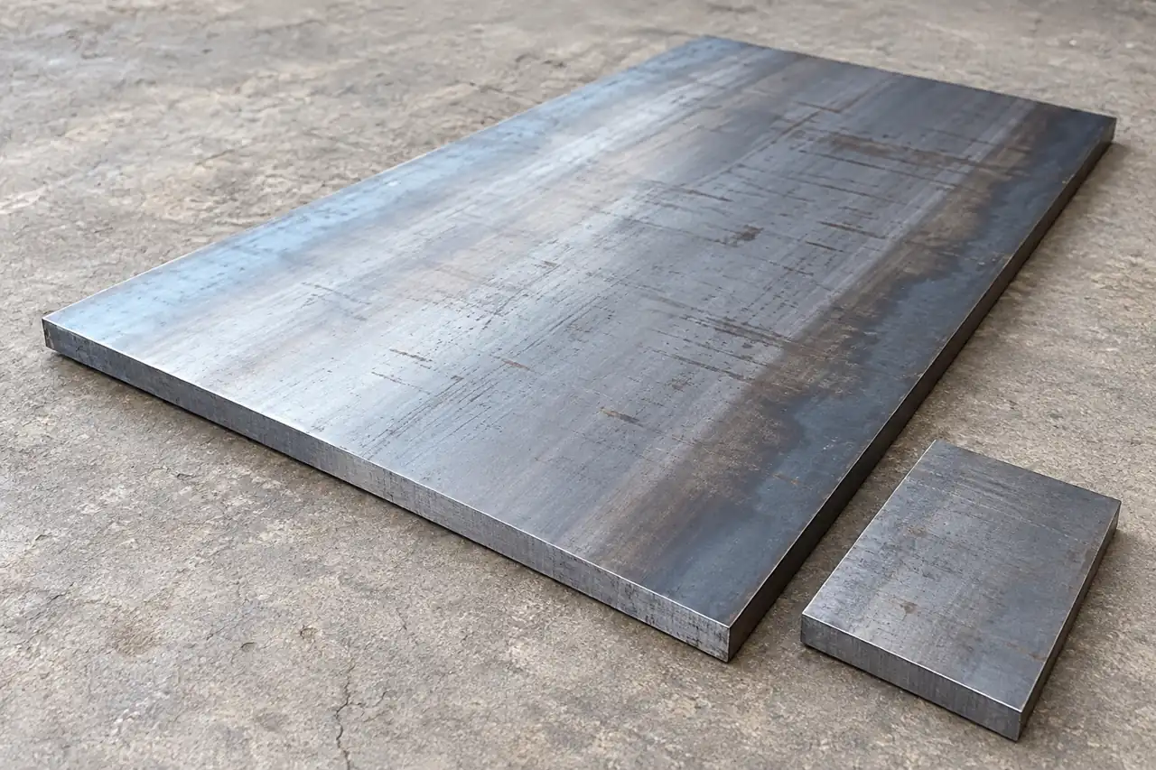 Whole steel plate and a separate rectangular blank illustrating supply-form choices