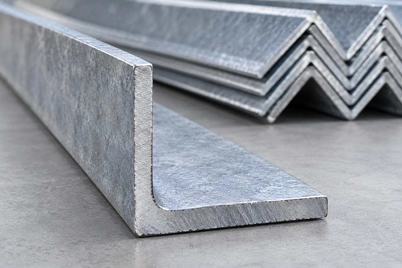 Close view of steel angle section geometry and surfaces