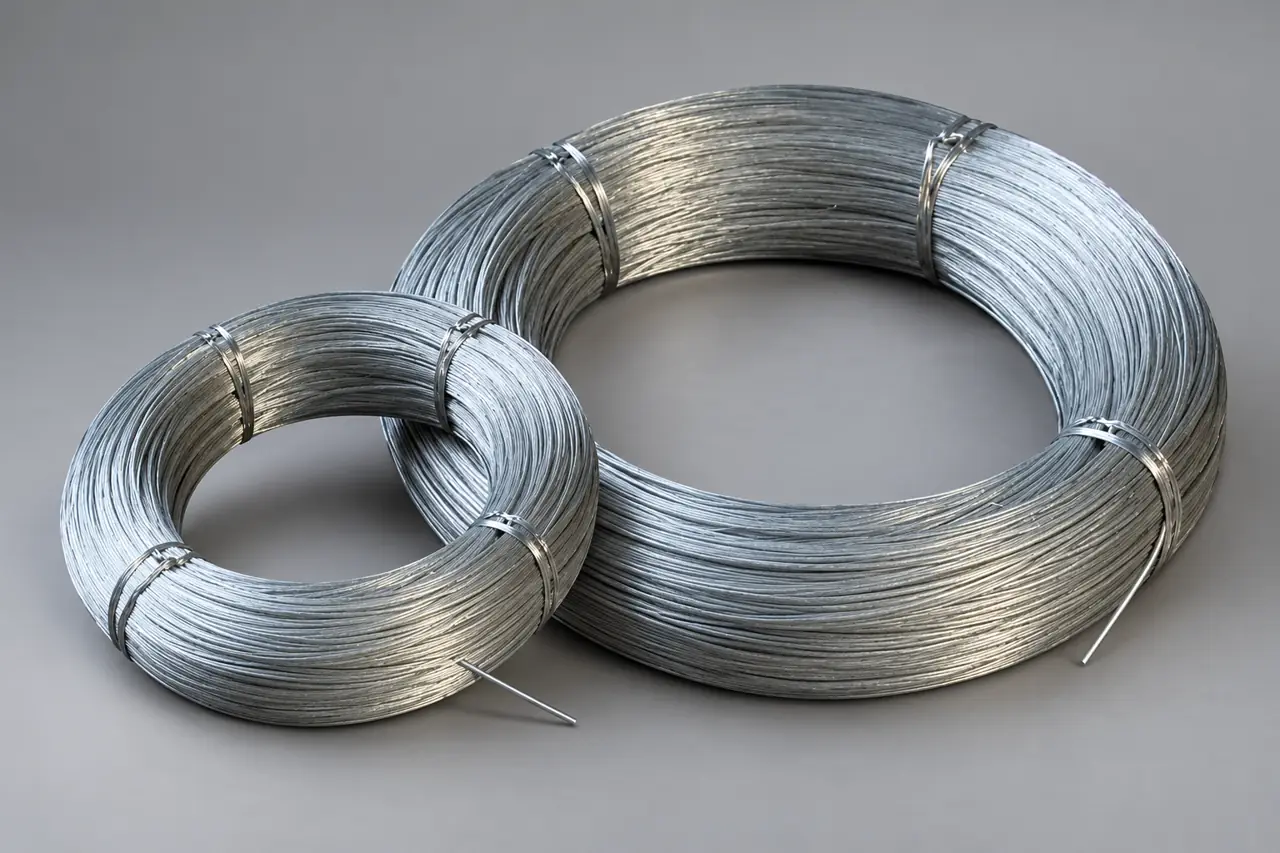 Small and larger galvanized wire coils arranged separately to illustrate order variants