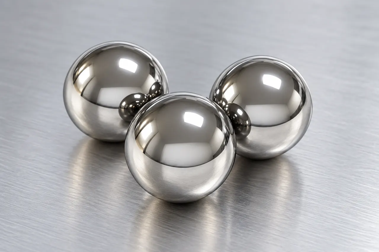 Close view of smooth polished stainless spheres