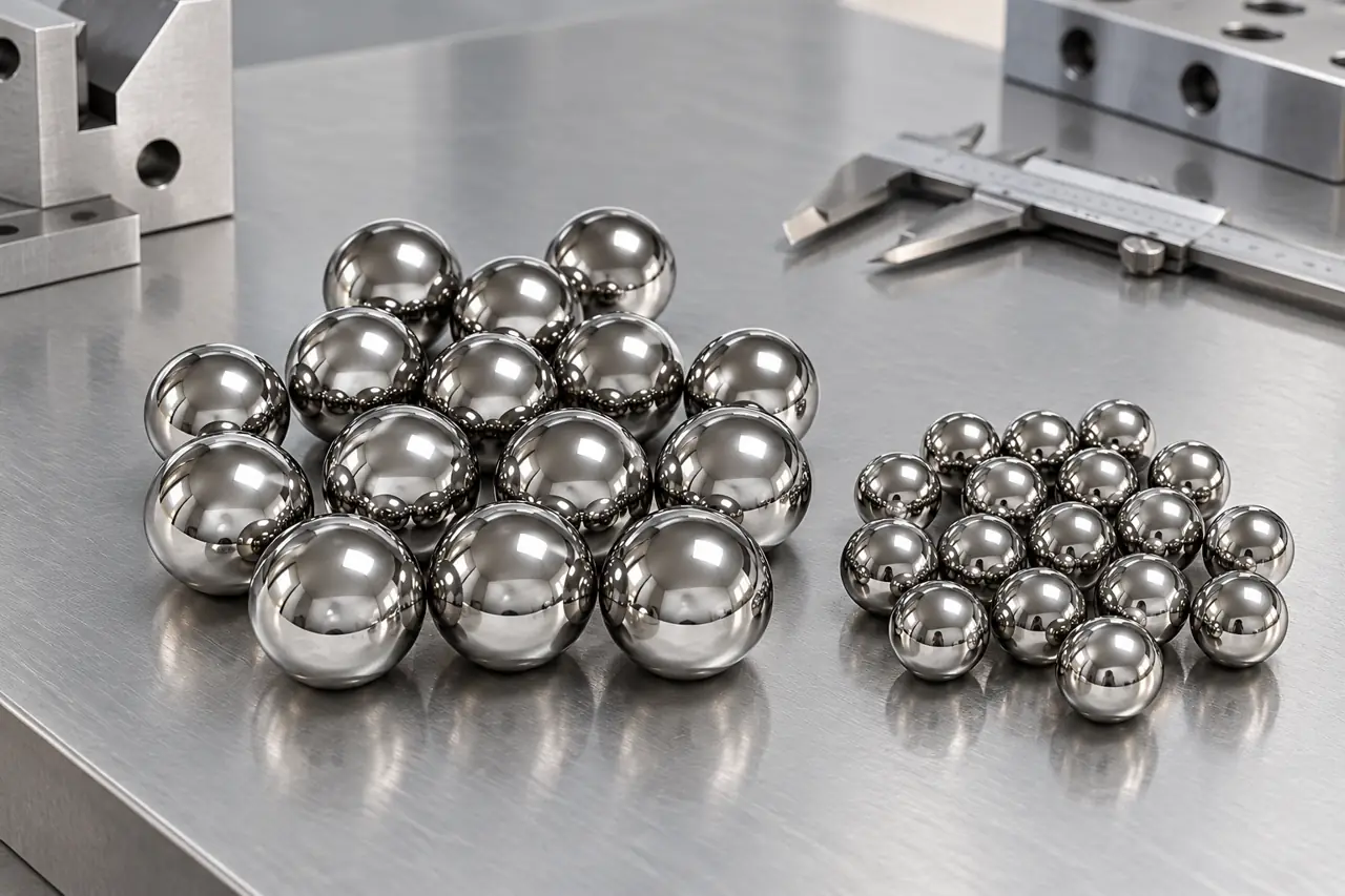 Polished stainless steel balls illustrating a mechanical-component enquiry