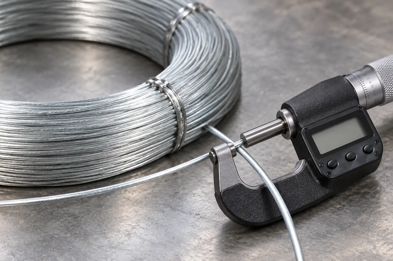 Steel feed-wire coils with a loose end and inspection gauge