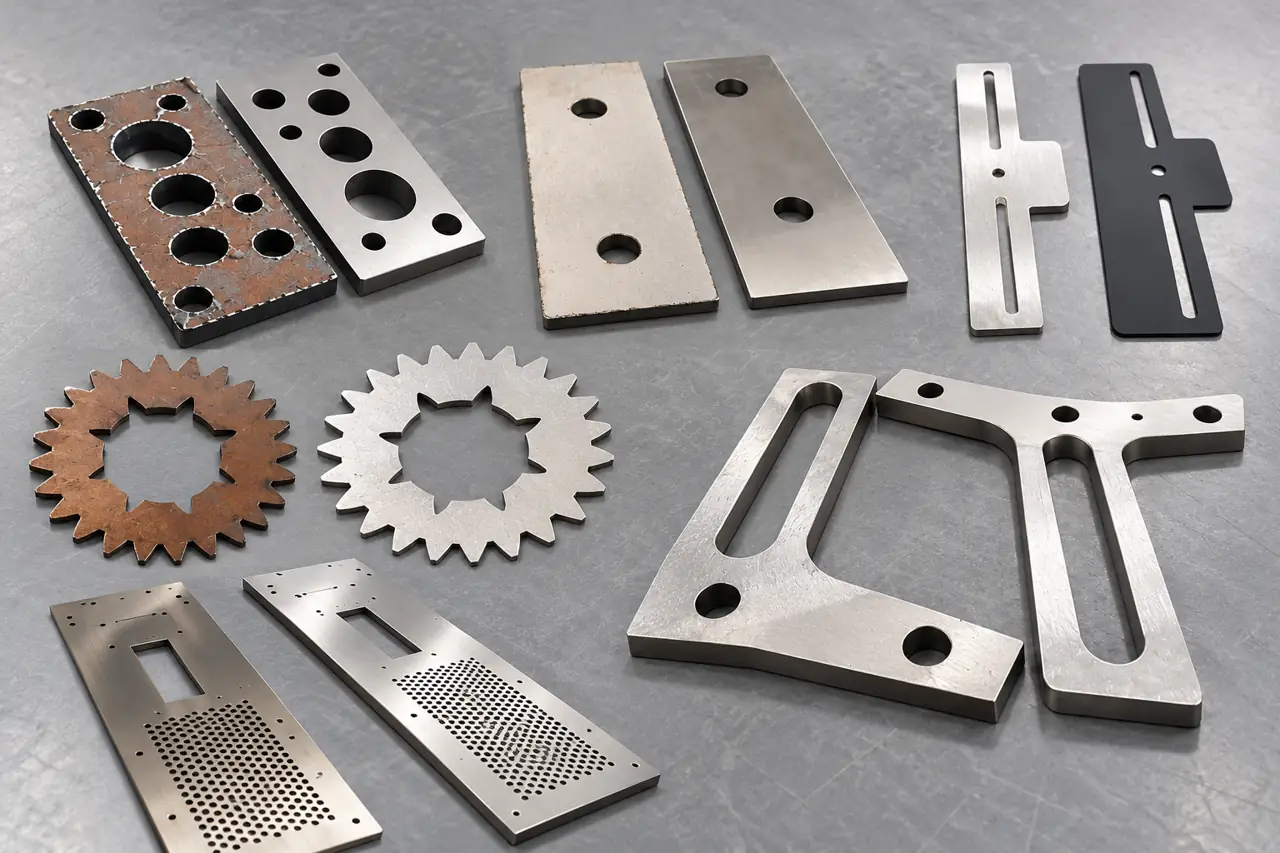 Laser-cut sheet samples on a neutral inspection table