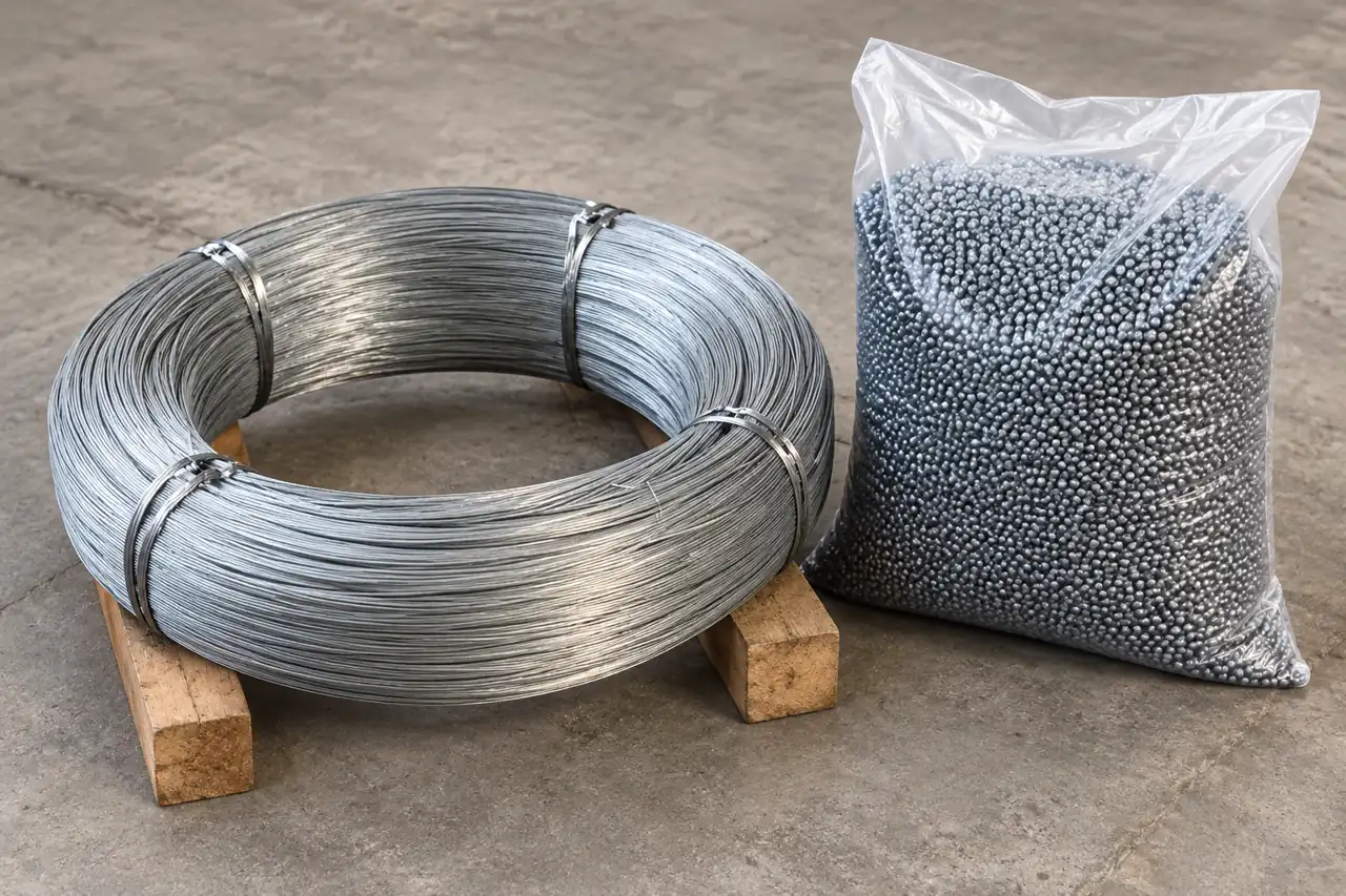 Wire coil on protective supports beside a separate unprinted media package for receiving planning