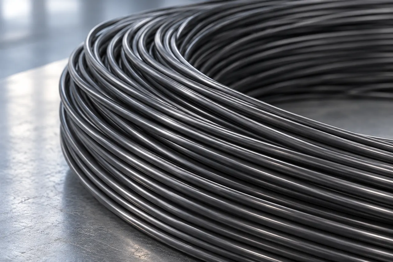 Close view of spring wire surface and coil turns
