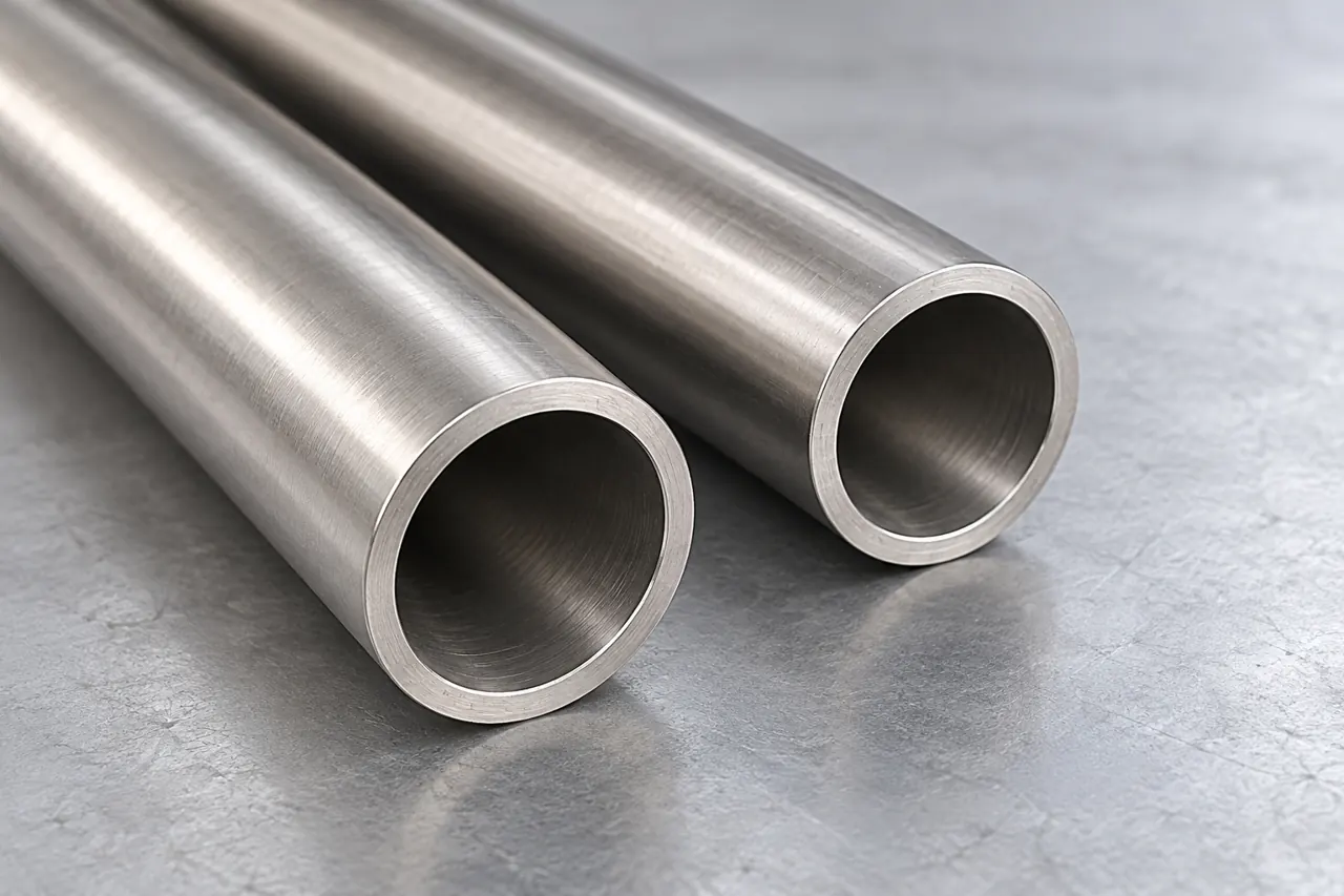 Open ends of metallic alloy tubes illustrating dimensional identity