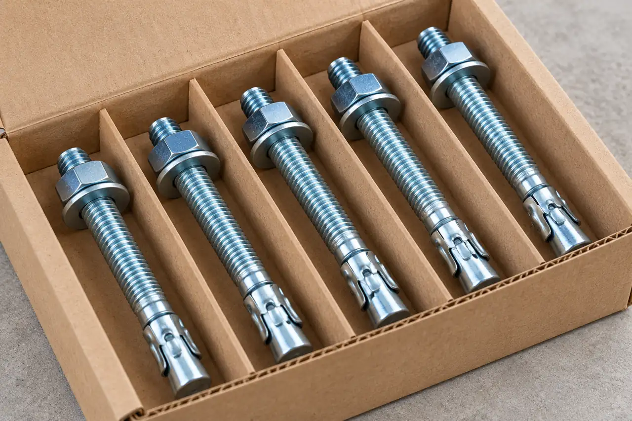 Wedge anchors in separate unprinted packing compartments