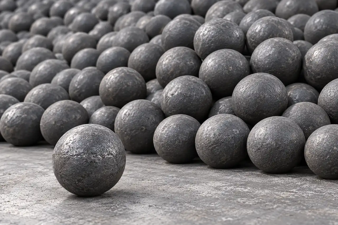 Close view of solid steel grinding balls with realistic surface texture