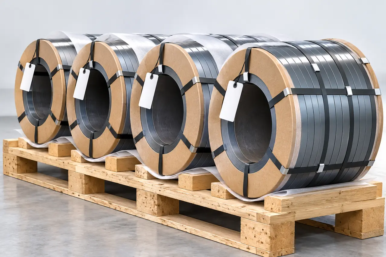 Protected narrow strip coils with separators and blank lot tags