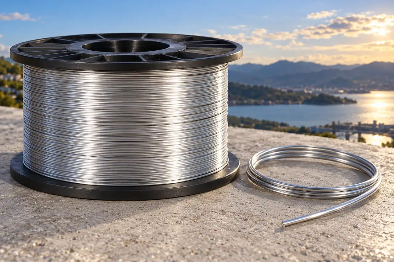Metallic spray-wire spool and separately retained wire sample