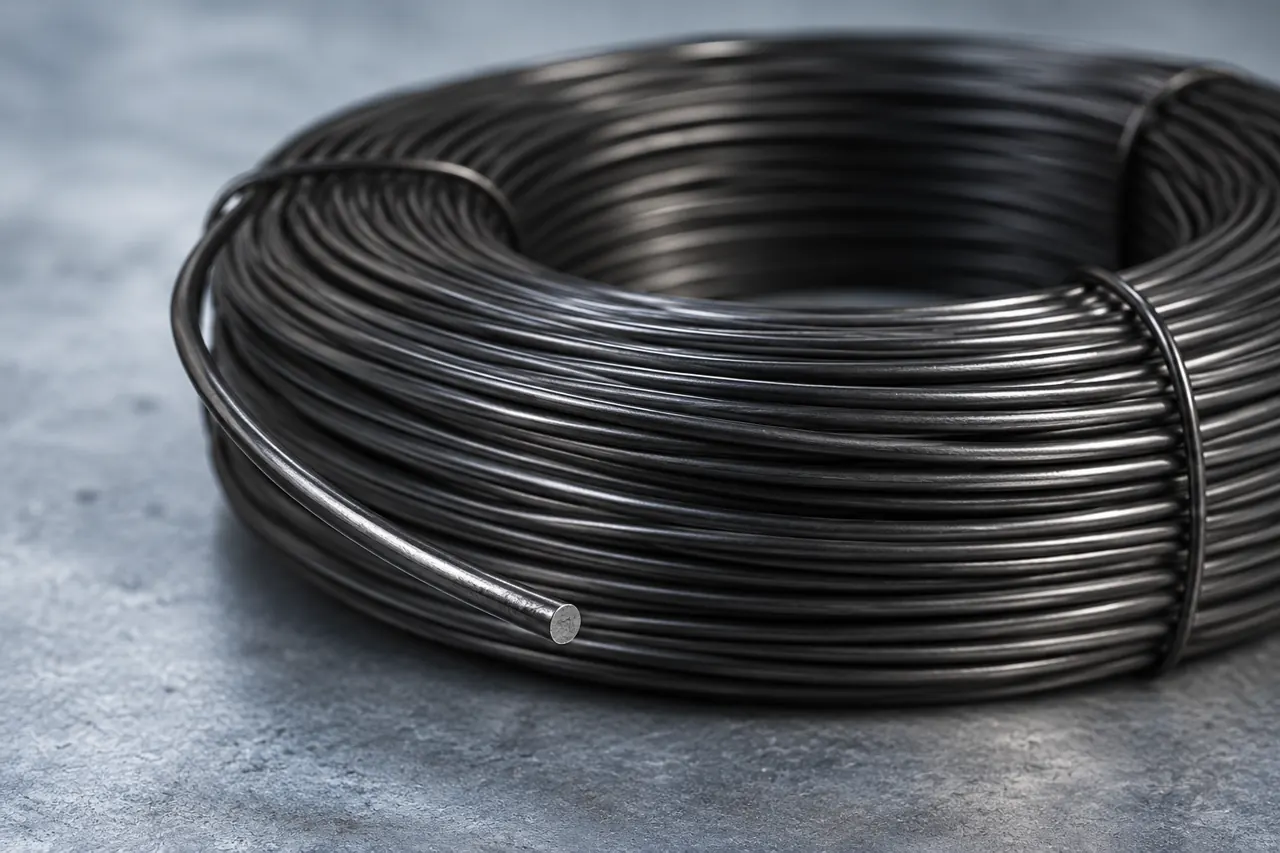 Close view of dark annealed binding wire with loose ends visible