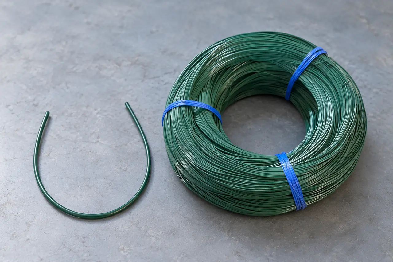 Green coated wire formed into a loose bend for coating review