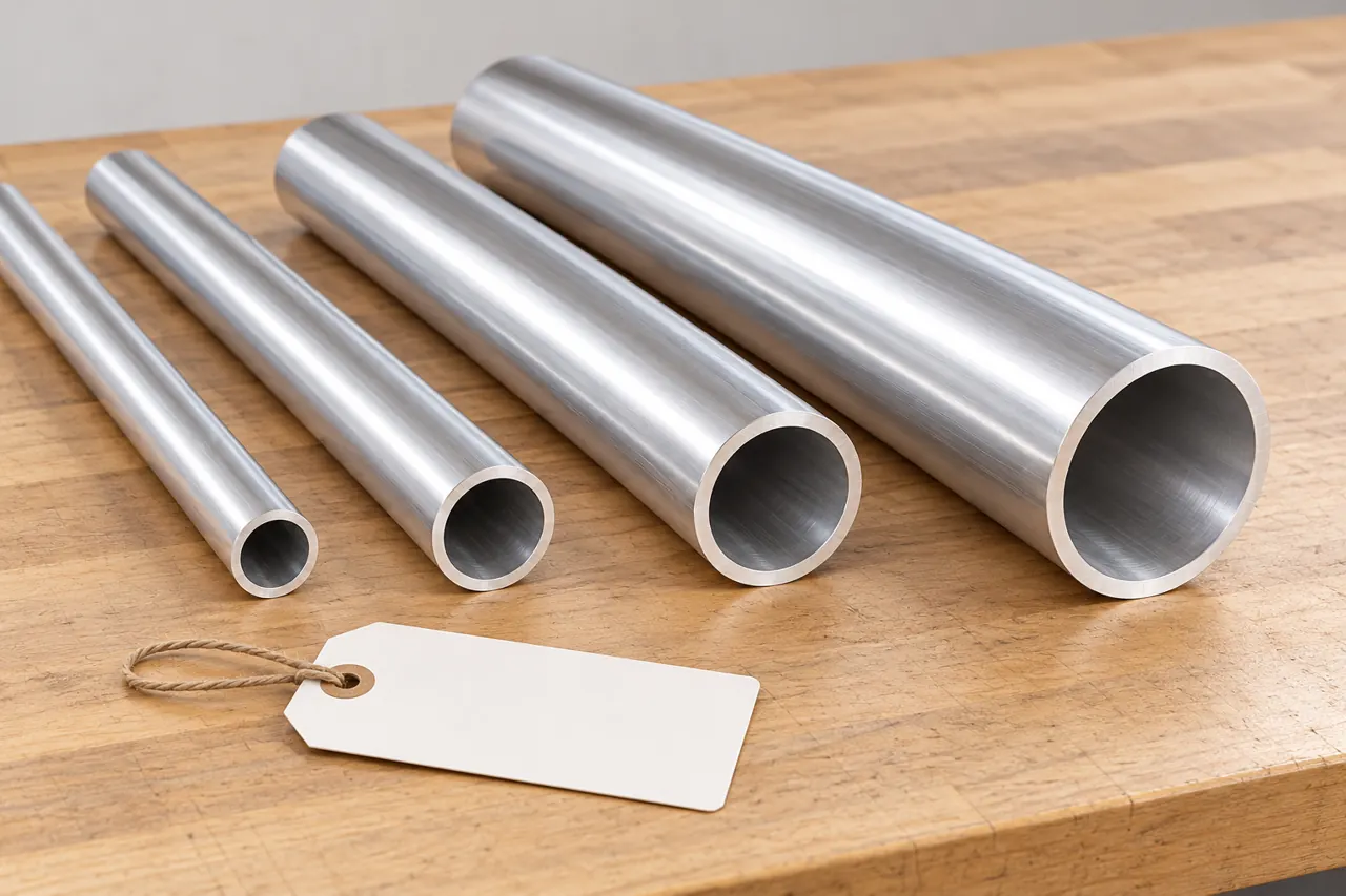 Separated aluminium tube sample lengths on an inspection surface