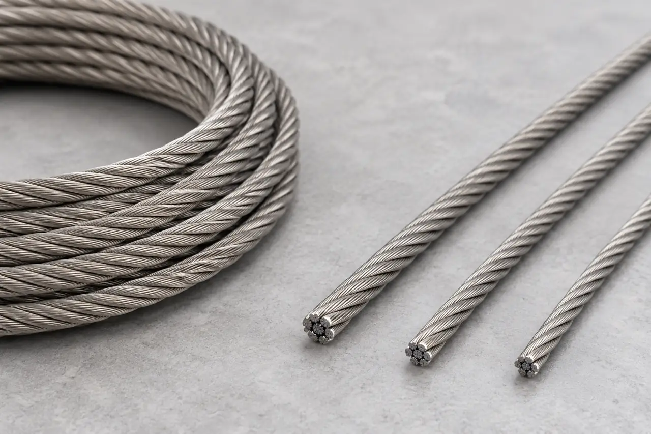 Coiled stainless cable beside individually separated sample lengths