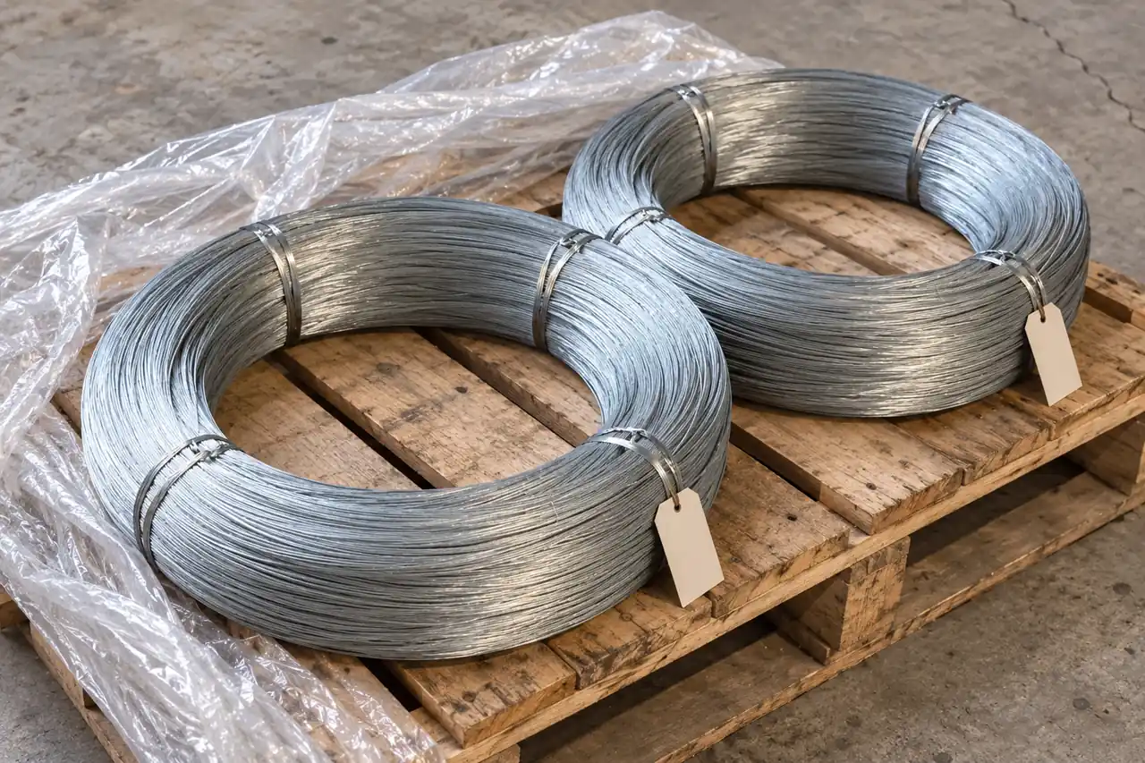 Two galvanized wire coils on a pallet illustrating a packing discussion