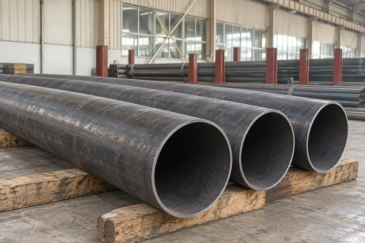 Separate pipe lengths on supports illustrating the end-preparation discussion